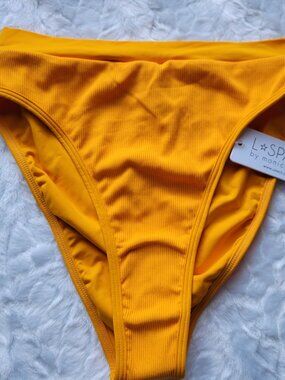 L*Space Bikini Bottom Women's Large Orange Frenchi Bitsy Ribbed Swimwear  NWOT